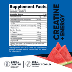 Close-up nutrition facts of Nutricost Creatine + Energy Watermelon