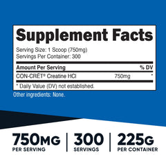 Nutricost Creatine HCl Powder 8 oz bottle - back label
