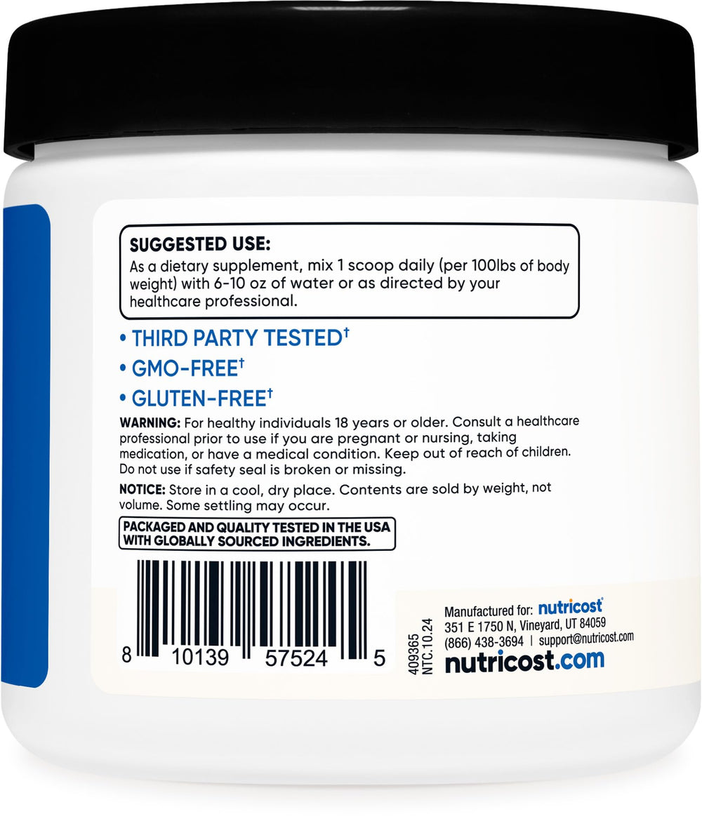 Nutricost Creatine HCl Powder label close-up highlighting CON-CRET quality