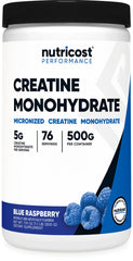 Nutricost Creatine Monohydrate Powder Blue Raspberry jar front view