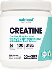 Nutricost Creatine Monohydrate powder bottle for women with scoop