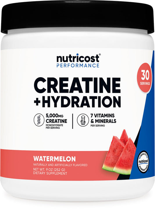 Nutricost Creatine Monohydrate + Hydration Watermelon 30 Servings bottle