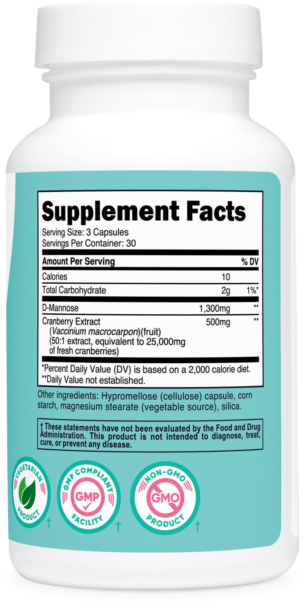 Gluten-free label on Nutricost D-Mannose Cranberry product