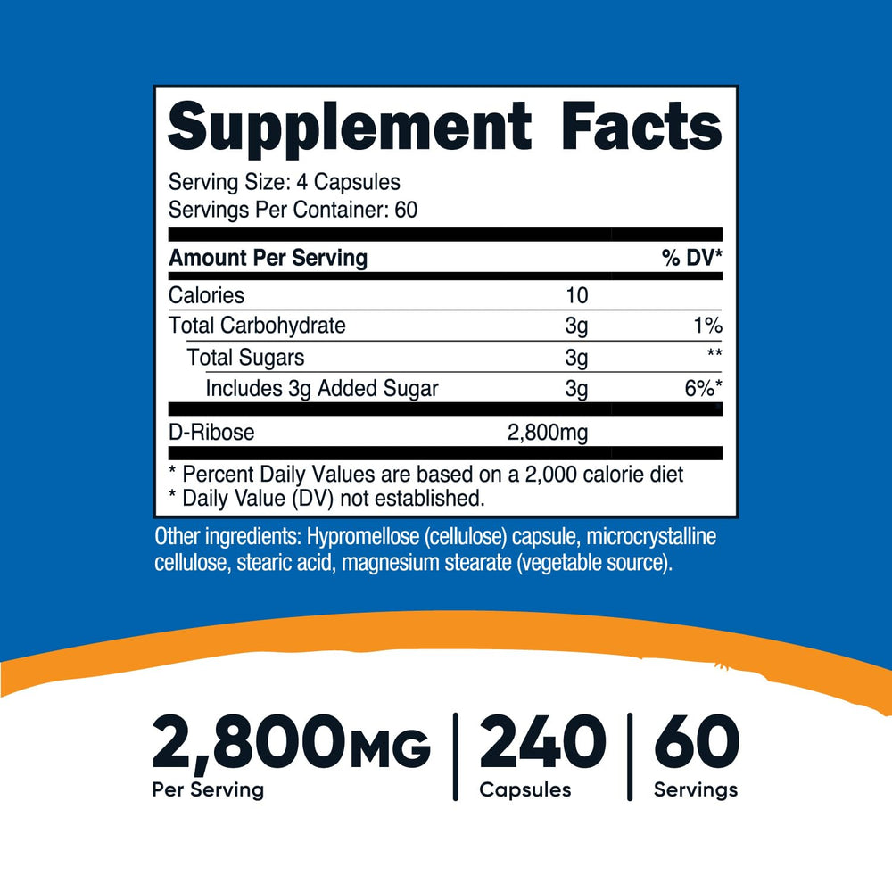 Front view of Nutricost D-Ribose bottle