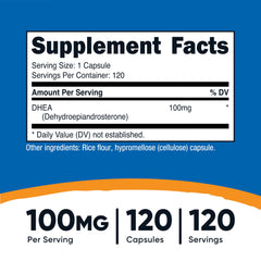 Side view of Nutricost DHEA 100mg bottle