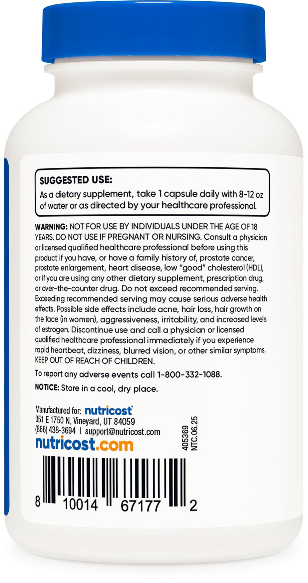 Nutrition facts label for Nutricost DHEA 100mg