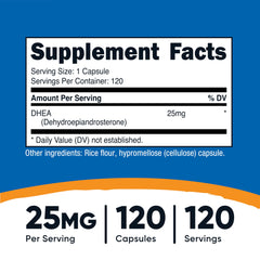 Nutricost DHEA 25mg bottle label and capsules
