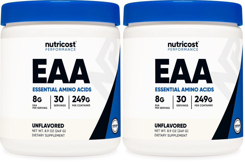 Nutricost EAA Powder Unflavored bottle label with 30 servings