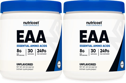 Nutricost EAA Powder Unflavored bottle label with 30 servings