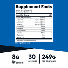 Close-up of Nutricost EAA Powder Unflavored packaging and scoop