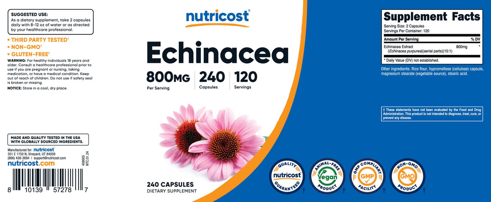 Ingredients label of Nutricost Echinacea 800mg