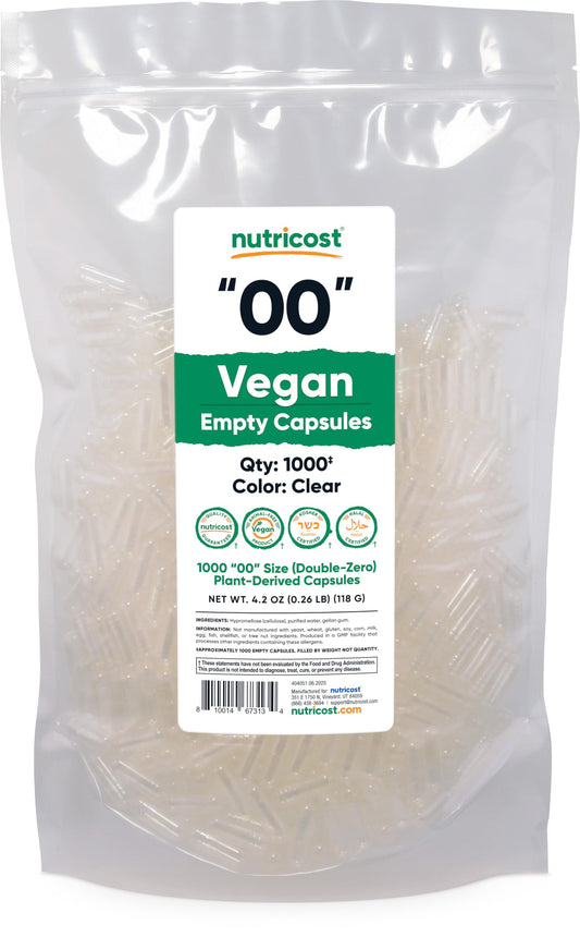 Nutricost Size 00 empty capsules - 1000 clear plant-based capsules
