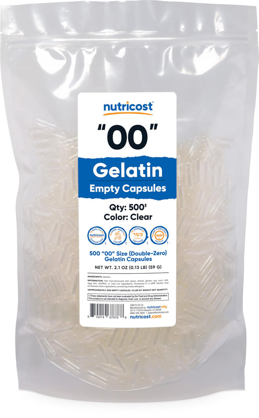 Nutricost Empty Capsules Size 00, 500-count, clear gelatin capsules