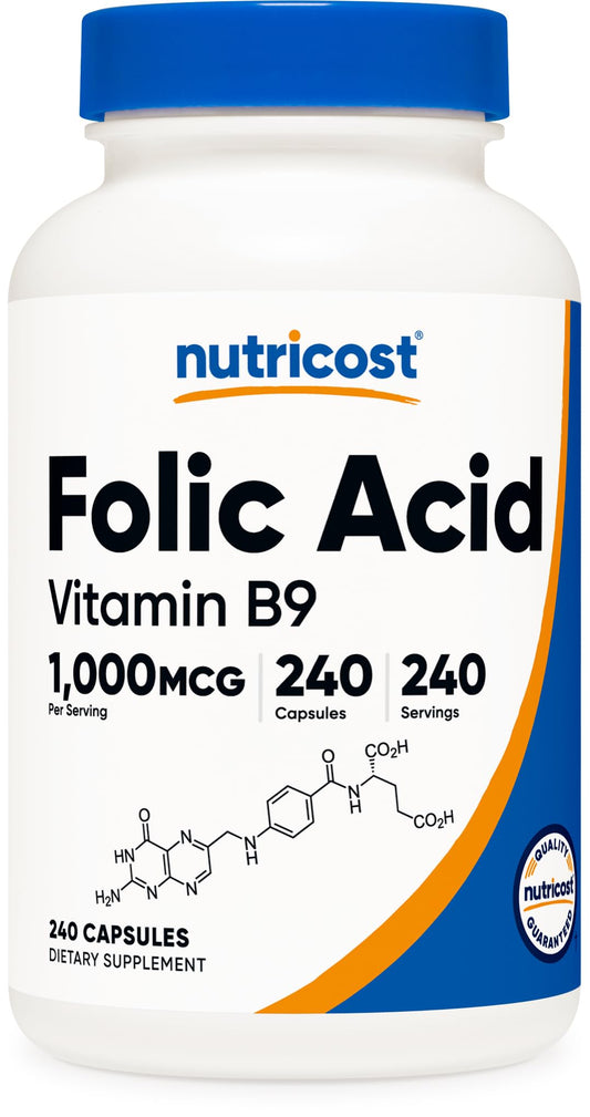 Nutricost Folic Acid 1000 mcg bottle front view