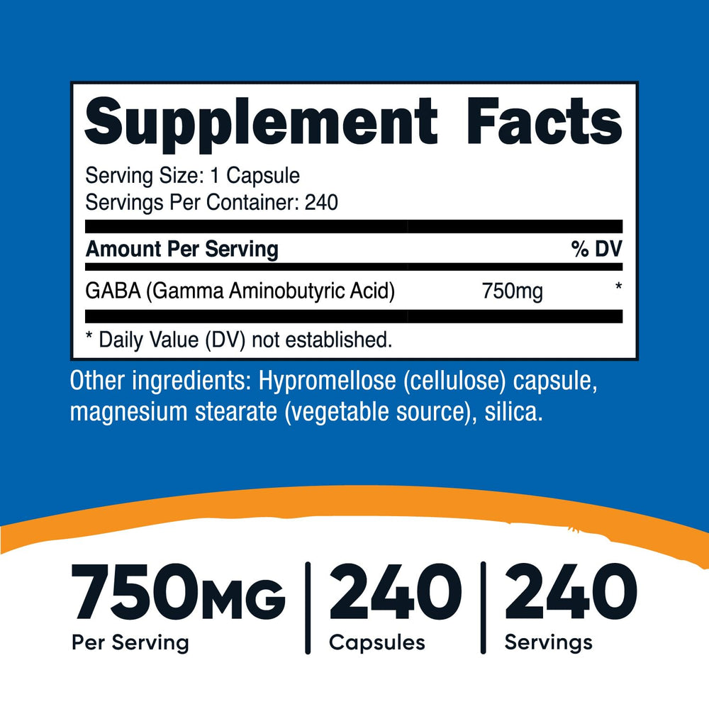 Close-up of Nutricost GABA 750mg label