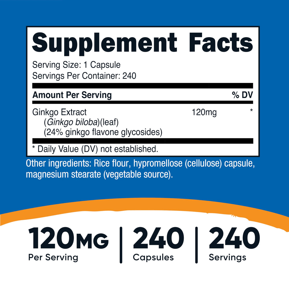 Capsules close-up of Nutricost Ginkgo Biloba 120mg