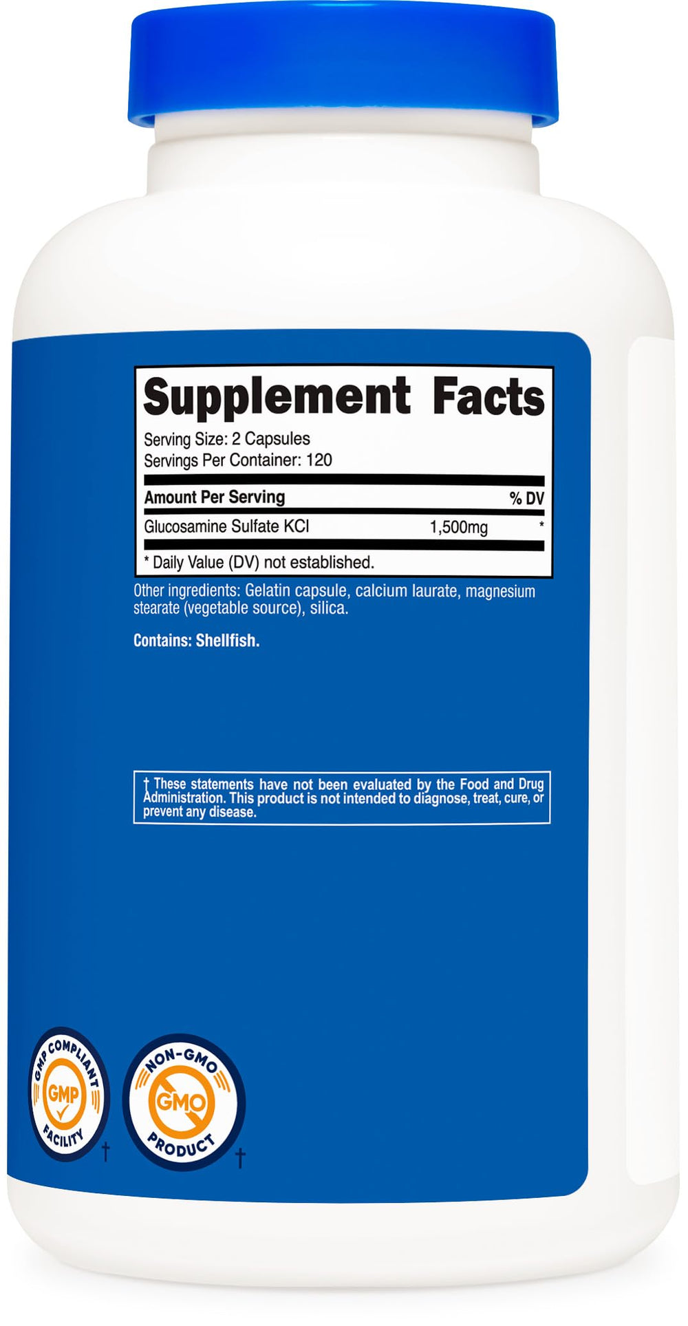 Serving information for Nutricost Glucosamine Sulate 1500mg (120 servings per bottle)
