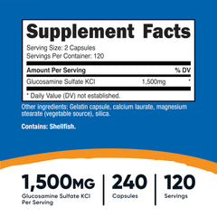 Back label of Nutricost Glucosamine Sulfate 1500mg bottle