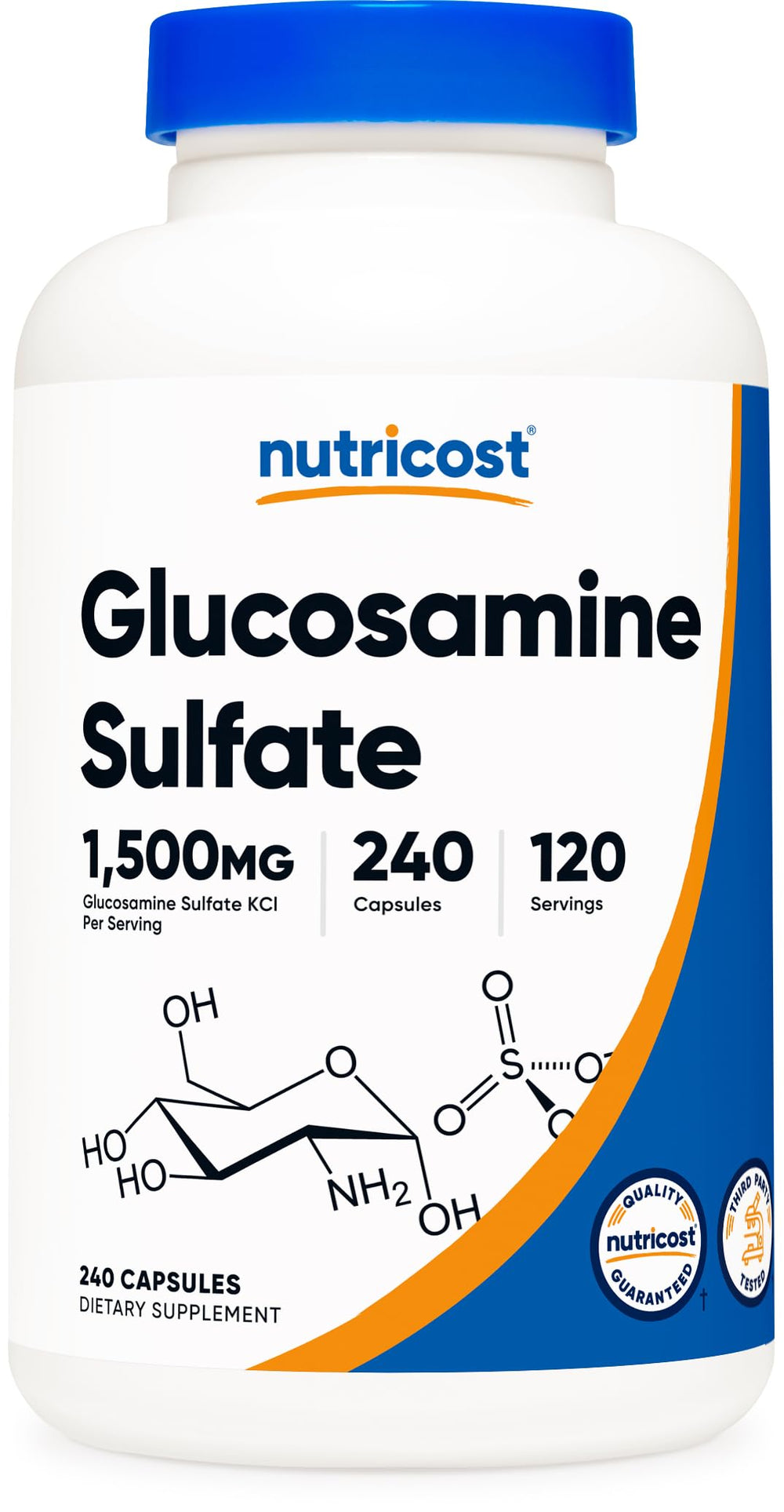 Front view of Nutricost Glucosamine Sulfate 1500mg bottle