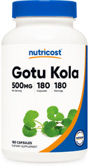 Bottle of Nutricost Gotu Kola 500 mg capsules (180 servings)