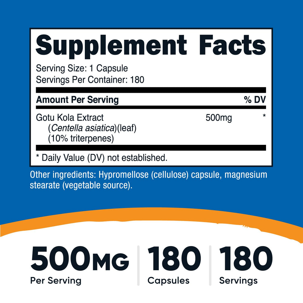 Close-up view of Nutricost Gotu Kola 500 mg capsule