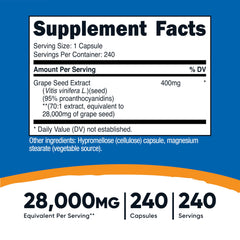 Label indicates 400 mg of 70:1 grape seed extract per serving
