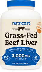 Nutricost grass-fed desiccated beef liver capsules bottle with label showing 60 servings