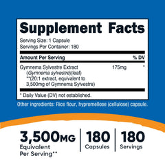 Label showing 3,500mg Gymnema Sylvestre 20:1 extract