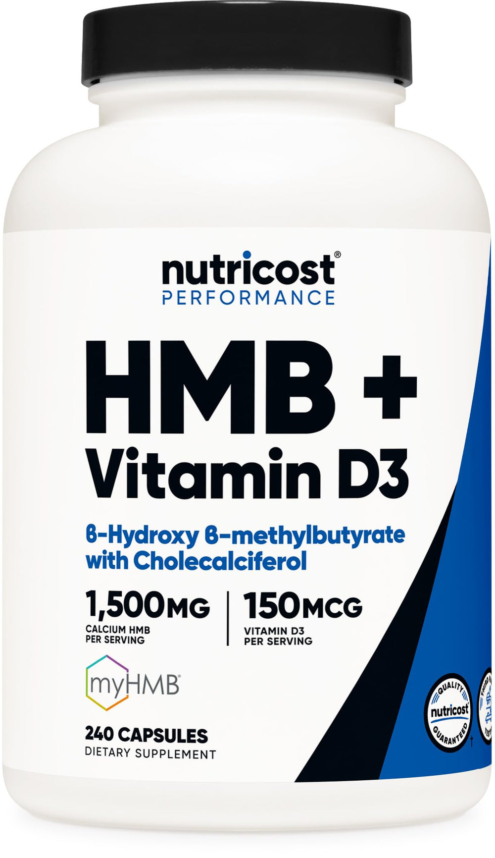 Nutricost HMB 1500mg and Vitamin D3 bottle label