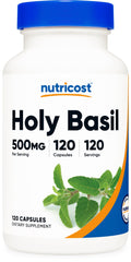 Nutricost Holy Basil Capsules bottle with 120 vegetarian servings (500mg each)