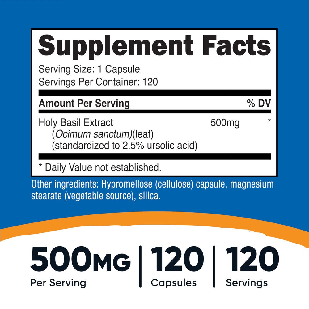 Packshot of Nutricost Holy Basil Capsules 500mg