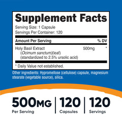Packshot of Nutricost Holy Basil Capsules 500mg
