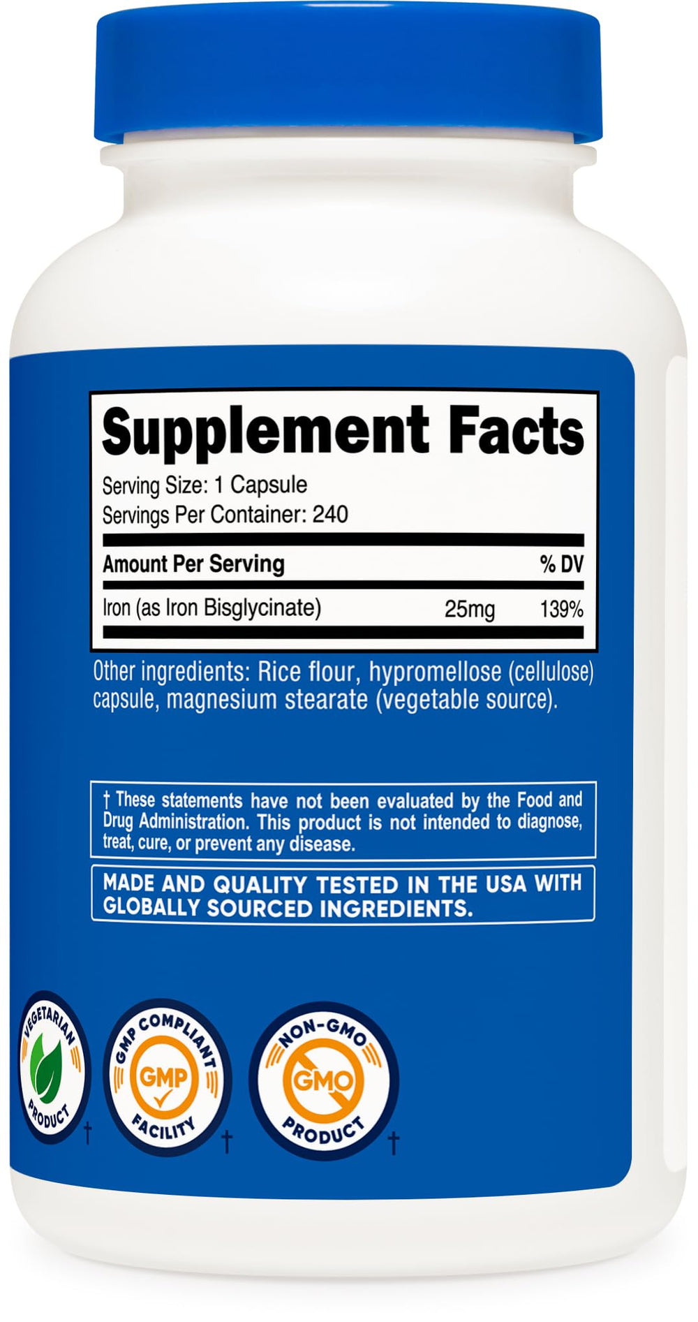 ISO-accredited third-party testing certificate for Nutricost Iron Bisglycinate
