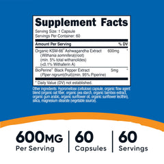 Back label of Nutricost KSM-66 Ashwagandha 600mg bottle