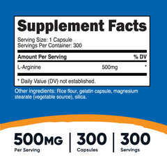 Nutricost L-Arginine 500mg bottle on a white background