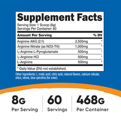 Close-up of Nutricost L-Arginine Complex powder in Blue Raspberry flavor