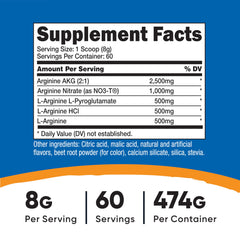 Nutricost L-Arginine Complex Fruit Punch bottle label close-up