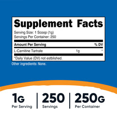 Nutricost L-Carnitine Tartrate Powder bottle label close-up