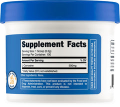Non-GMO and Gluten-Free badges on Nutricost L-Carnosine Powder packaging
