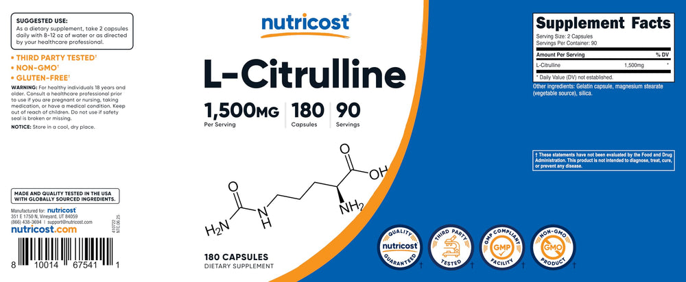 Packaging variations for Nutricost L-Citrulline bottle