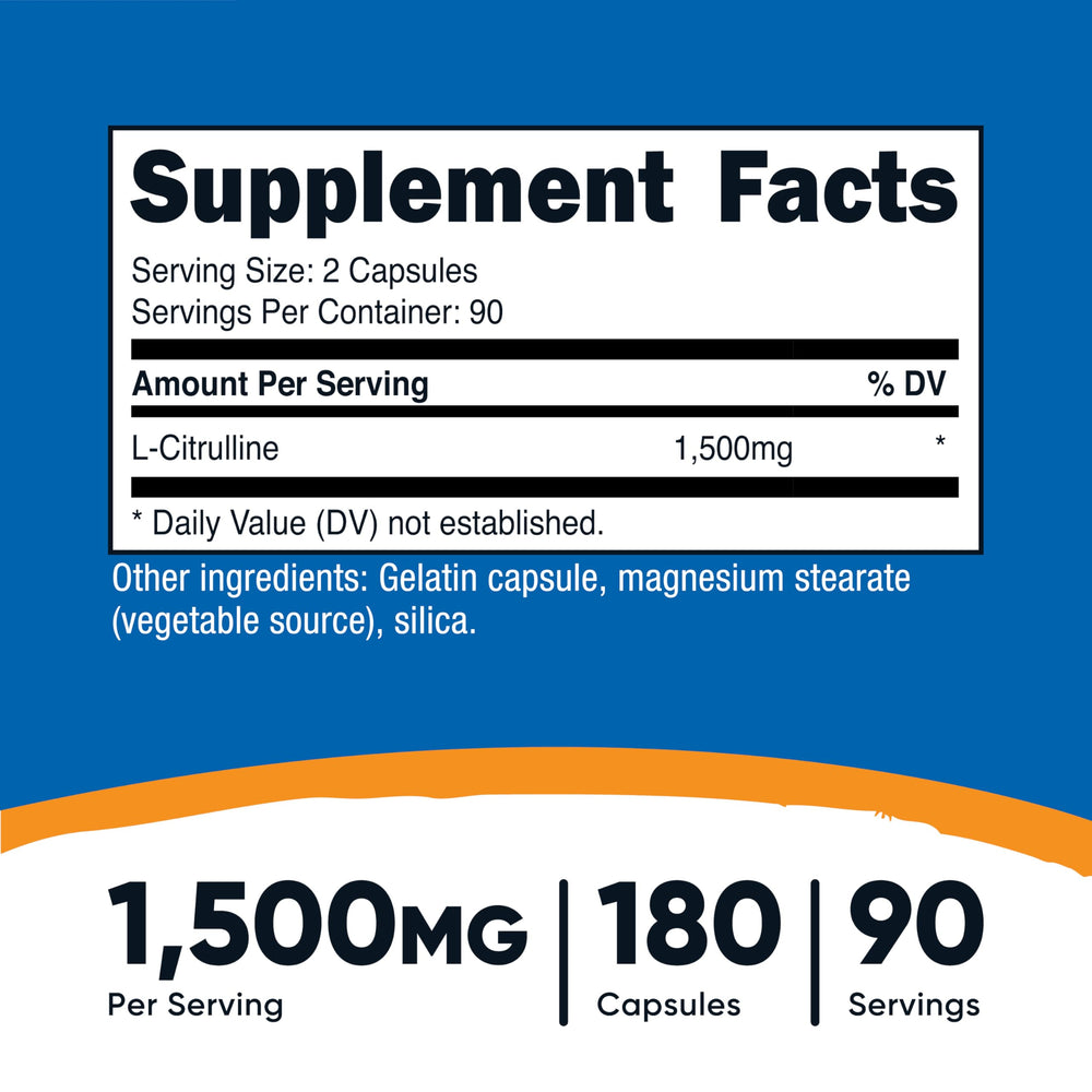 Nutricost L-Citrulline 1500mg bottle side view with capsules