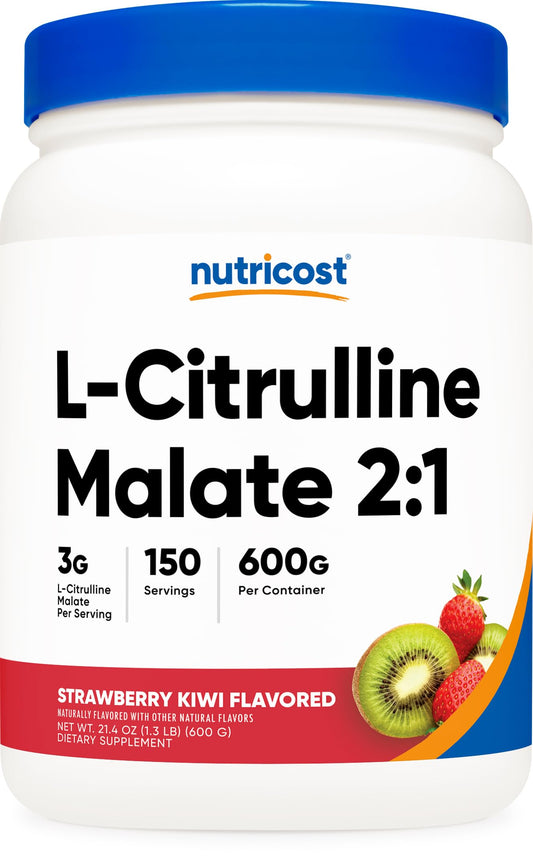 Nutricost L-Citrulline Malate 2:1 Strawberry Kiwi bottle front view