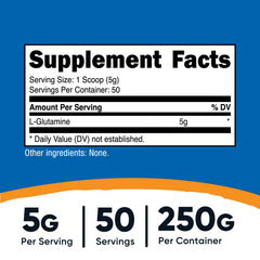 Nutricost L-Glutamine Powder 250 g bottle side view