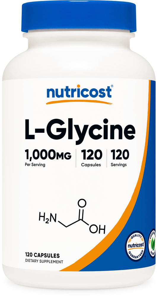 Nutricost L-Glycine 1000mg bottle with 120 vegetarian capsules