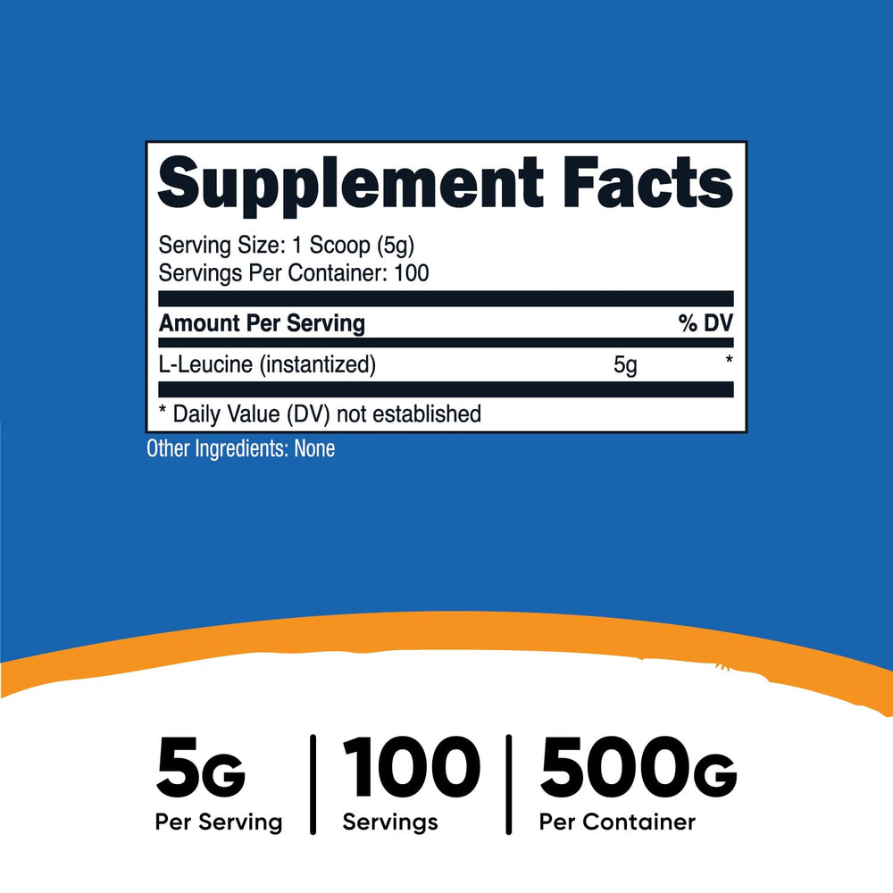 Nutricost L-Leucine powder 500g nutrition label