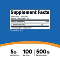 Nutricost L-Leucine powder 500g nutrition label