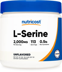 Nutricost L-Serine Powder bottle 0.5 lb with label
