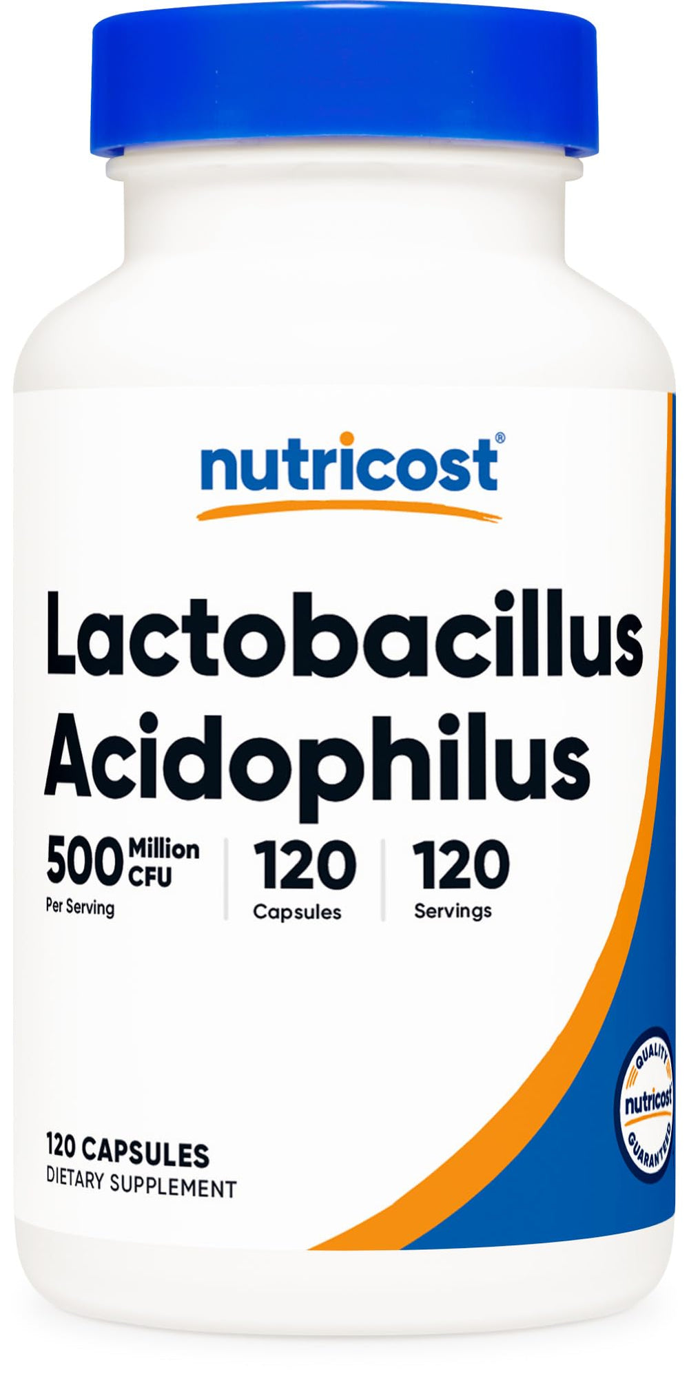 Nutricost Lactobacillus Acidophilus bottle label – 120 capsules