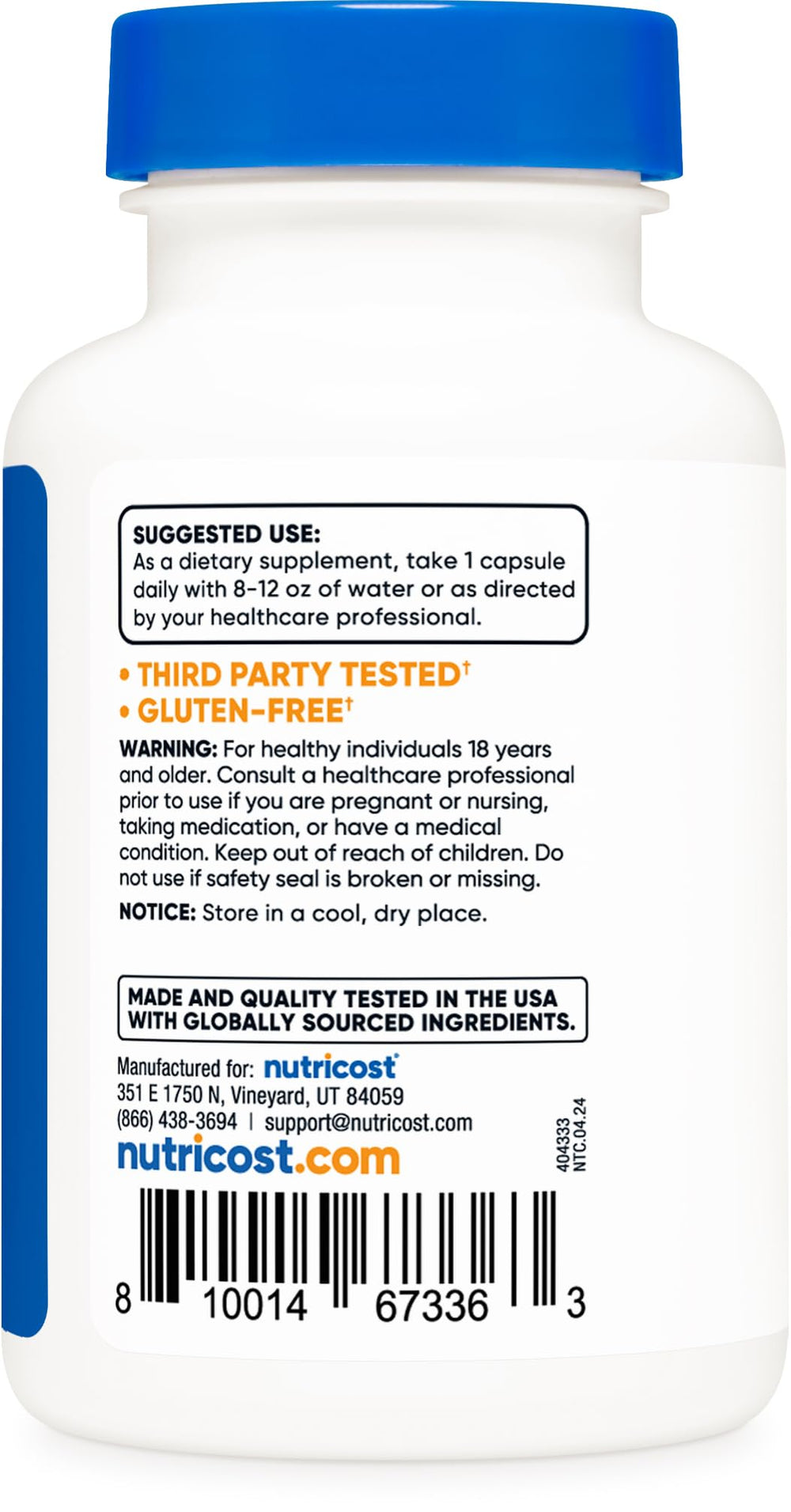 Non-GMO, gluten-free Nutricost Lithium Orotate capsules