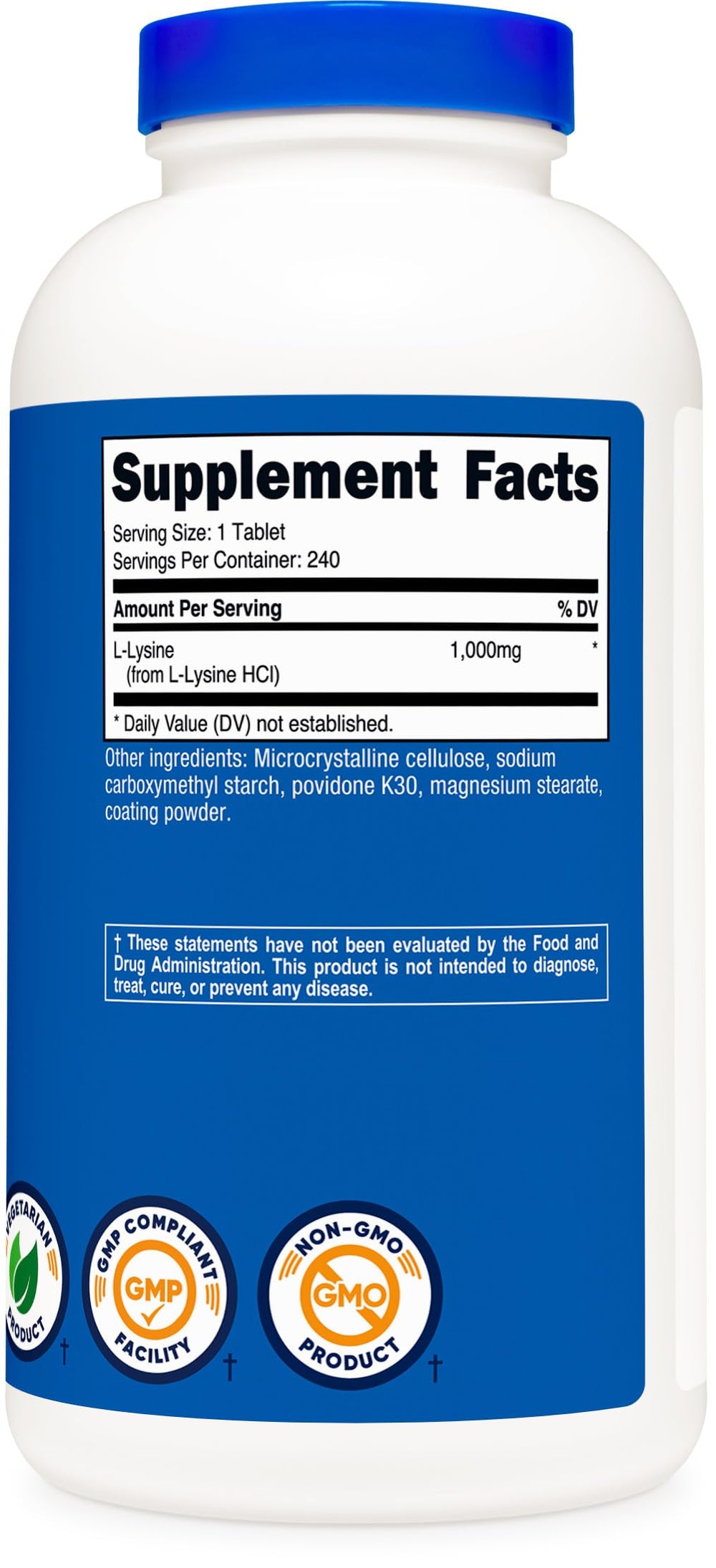 Made in the USA Nutricost L-Lysine 1000mg bottle on store shelf